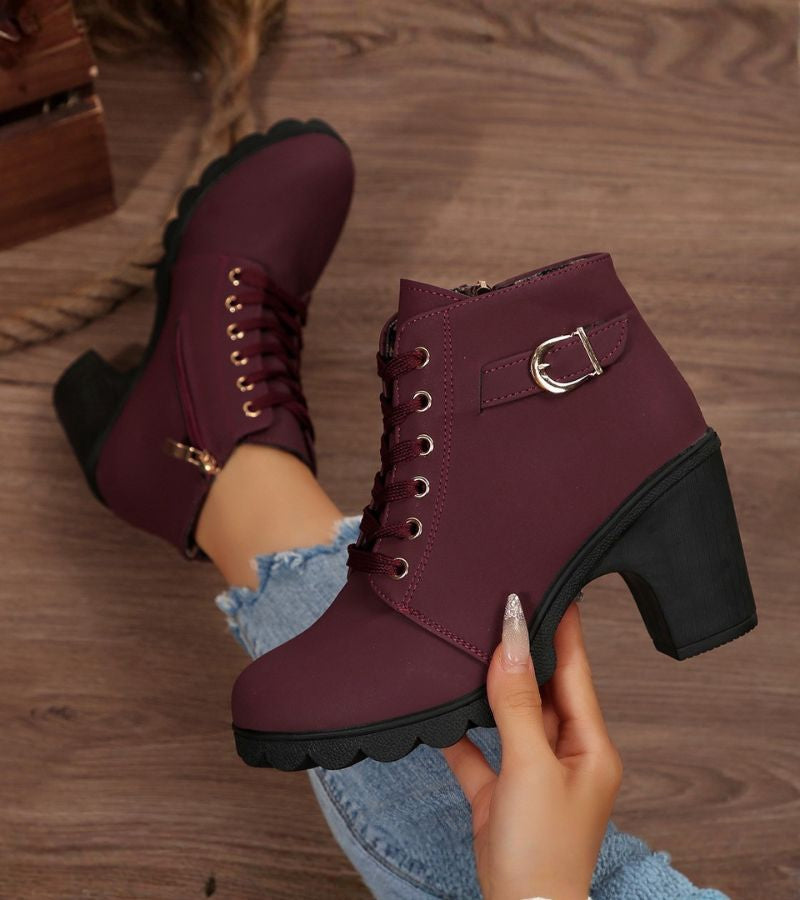 Women's Lace-Up Ankle Boots with Buckle and Block Heel - photo 3