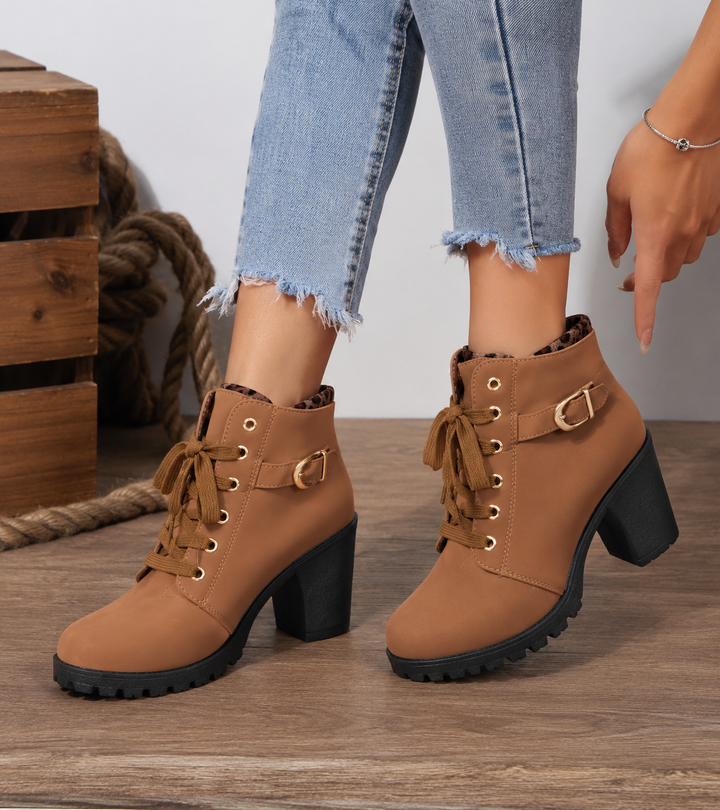 Women's Lace-Up Ankle Boots with Buckle and Block Heel - photo 4