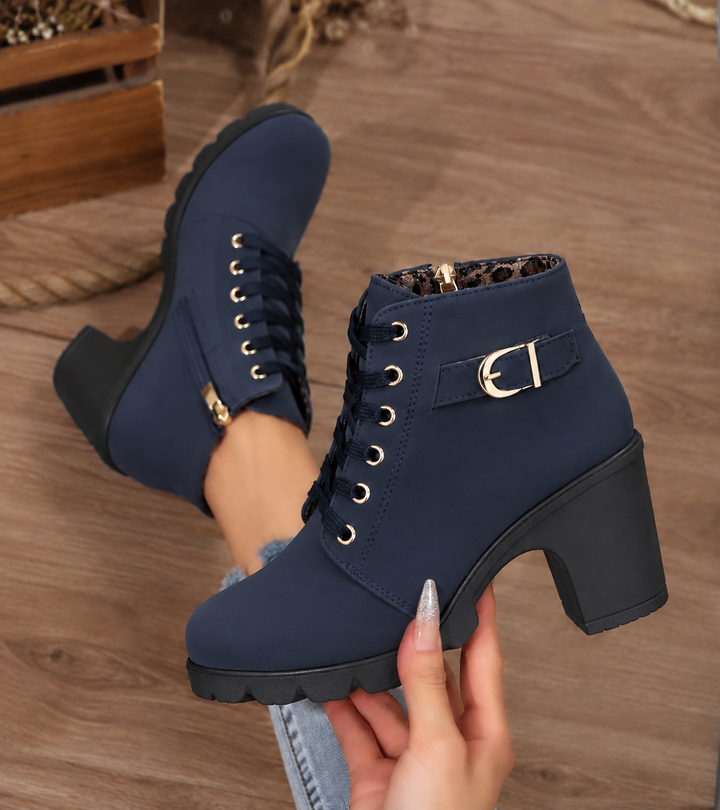 Women's Lace-Up Ankle Boots with Buckle and Block Heel - photo 5