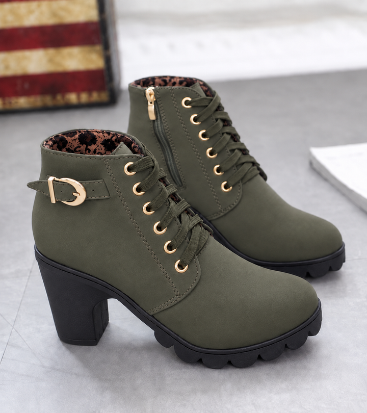 Women's Lace-Up Ankle Boots with Buckle and Block Heel - photo 6