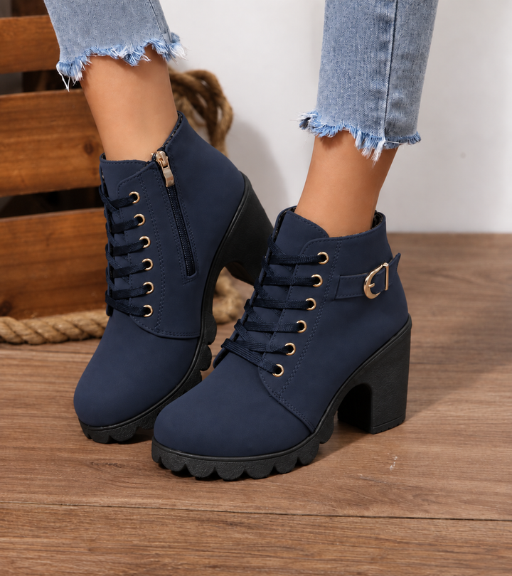 Women's Lace-Up Ankle Boots with Buckle and Block Heel - photo 7