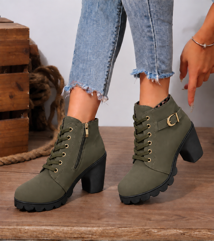 Women's Lace-Up Ankle Boots with Buckle and Block Heel - photo 8