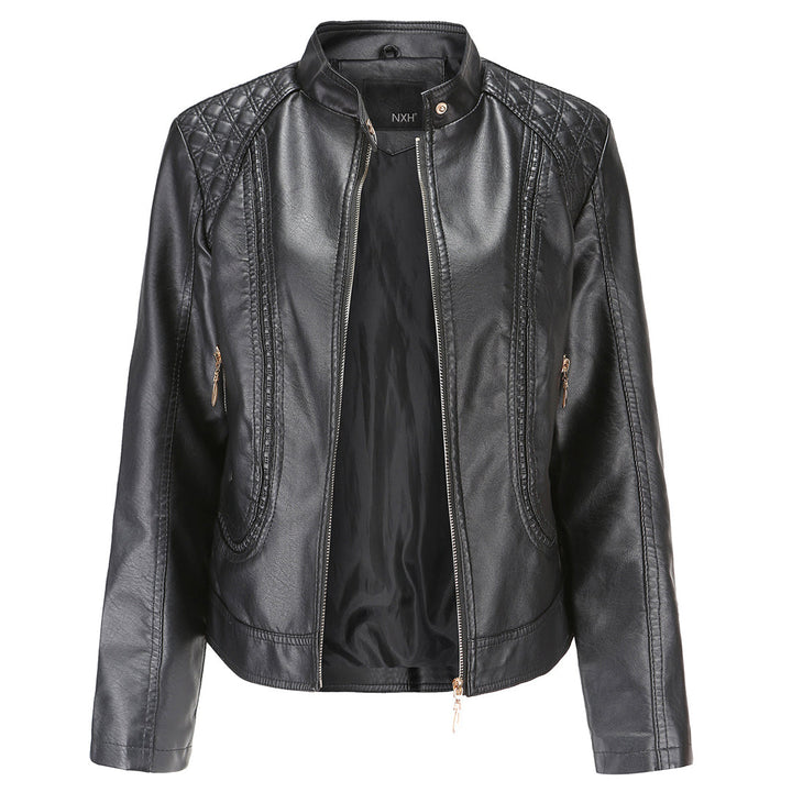 Women's Leather Look Jacket with Stand Collar - photo 1