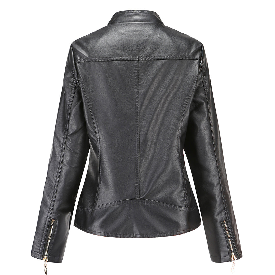 Women's Leather Look Jacket with Stand Collar - photo 10
