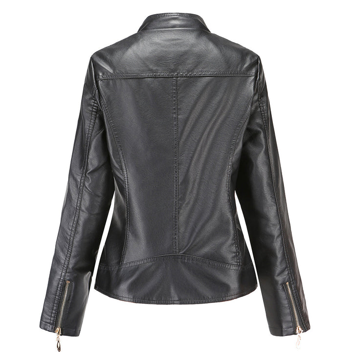Women's Leather Look Jacket with Stand Collar - photo 10