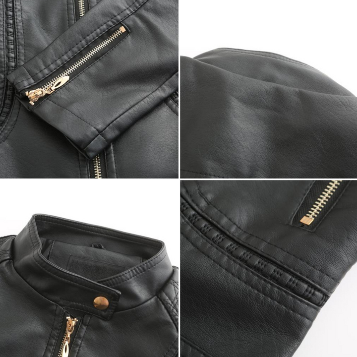 Women's Leather Look Jacket with Stand Collar - photo 11