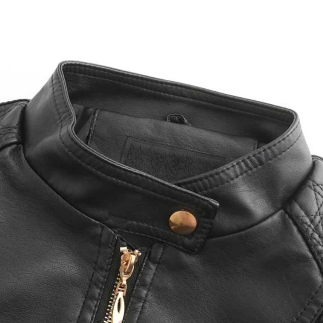 Women's Leather Look Jacket with Stand Collar - photo 14