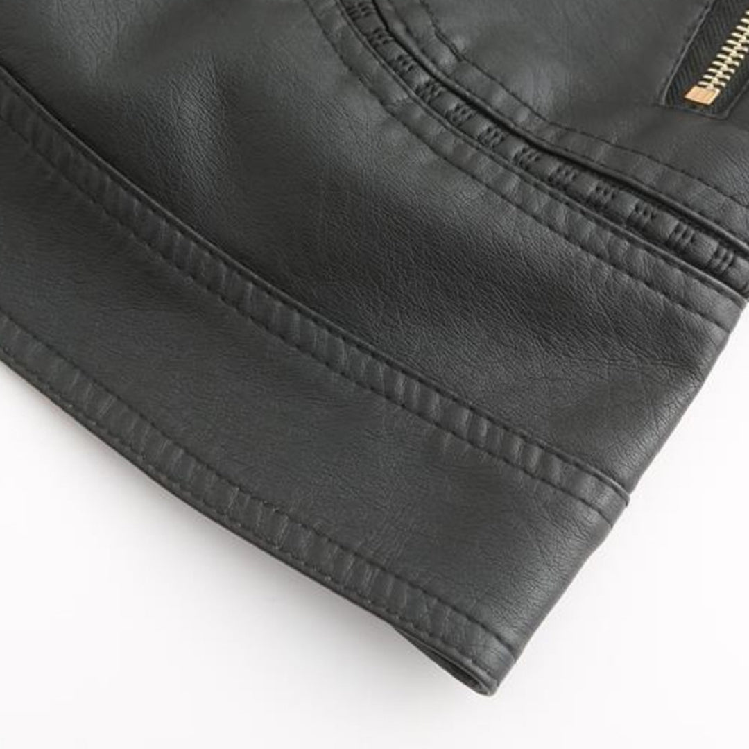 Women's Leather Look Jacket with Stand Collar - photo 17