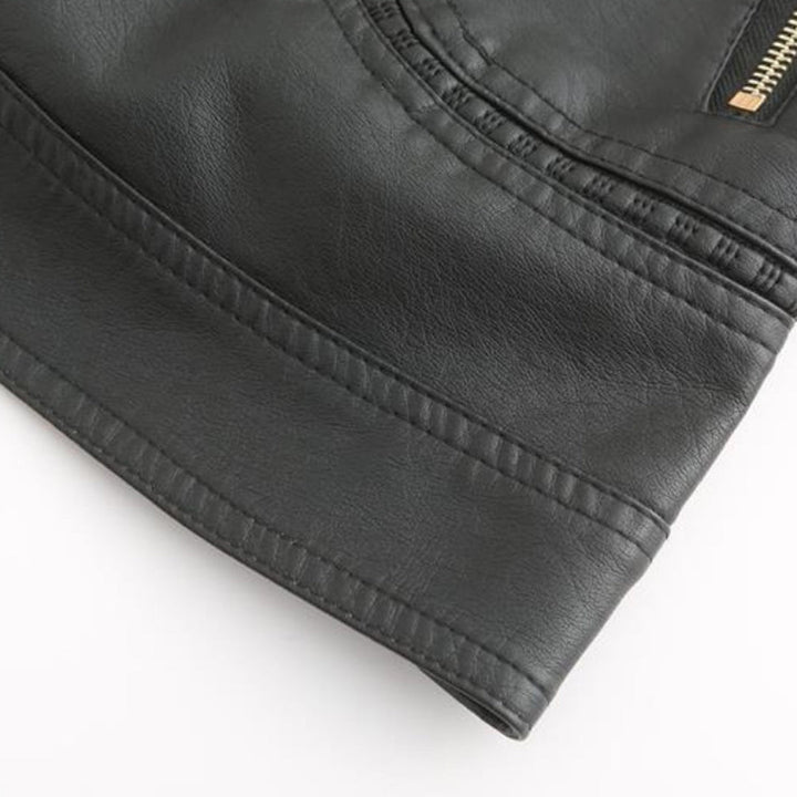 Women's Leather Look Jacket with Stand Collar - photo 17