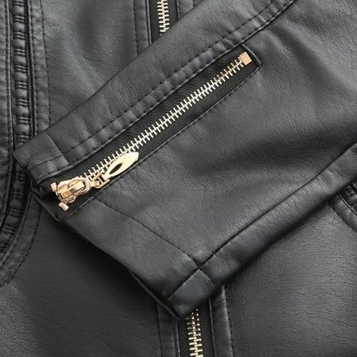 Women's Leather Look Jacket with Stand Collar - photo 18