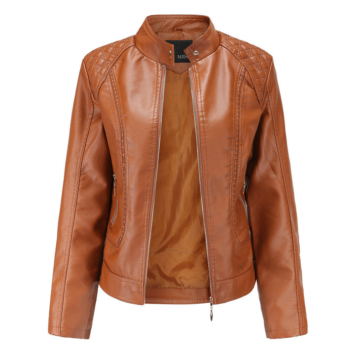 Women's Leather Look Jacket with Stand Collar - photo 2