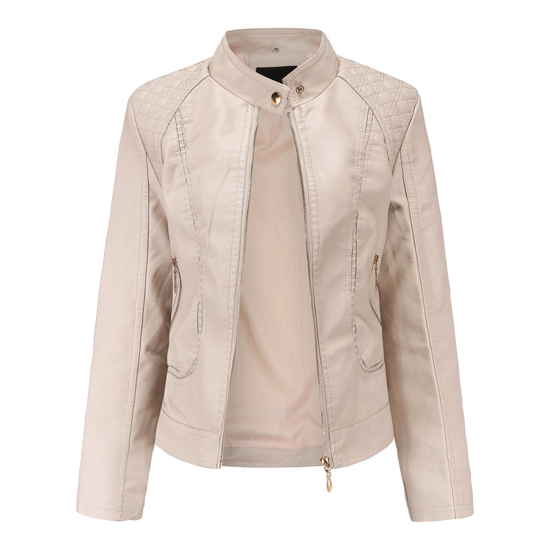 Women's Leather Look Jacket with Stand Collar - photo 3