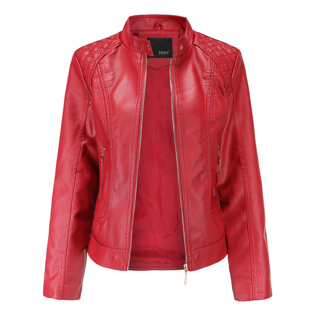 Women's Leather Look Jacket with Stand Collar - photo 4