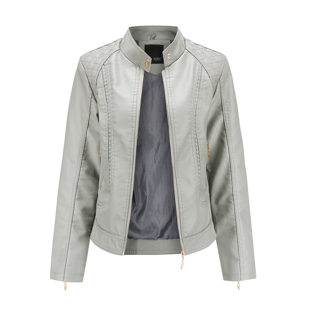 Women's Leather Look Jacket with Stand Collar - photo 5