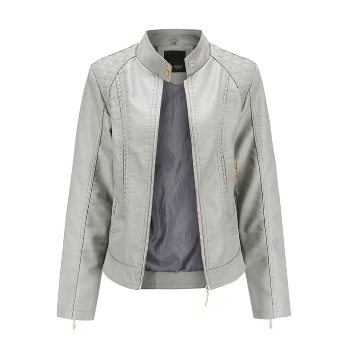 Women's Leather Look Jacket with Stand Collar - photo 5