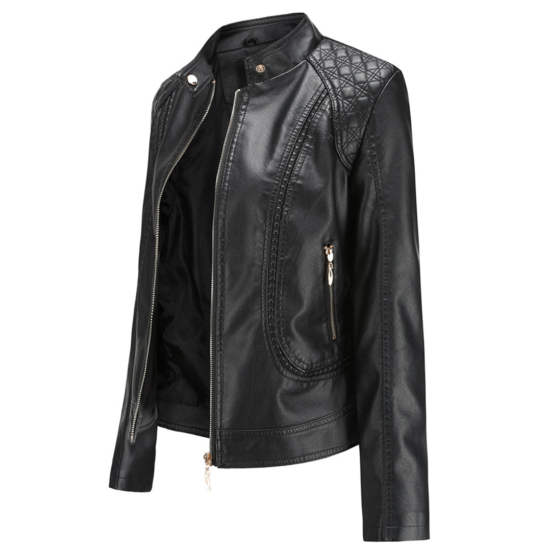 Women's Leather Look Jacket with Stand Collar - photo 6