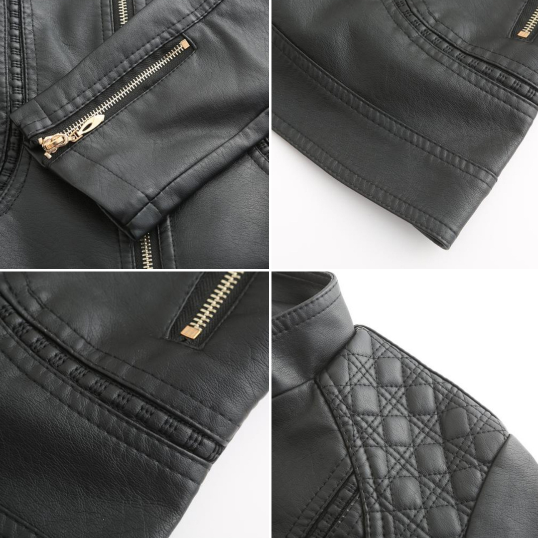 Women's Leather Look Jacket with Stand Collar - photo 7