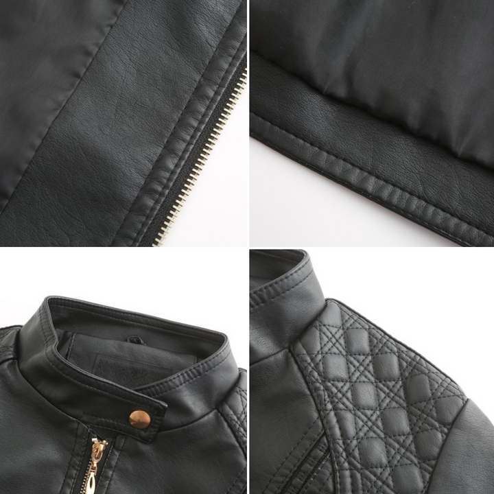 Women's Leather Look Jacket with Stand Collar - photo 8