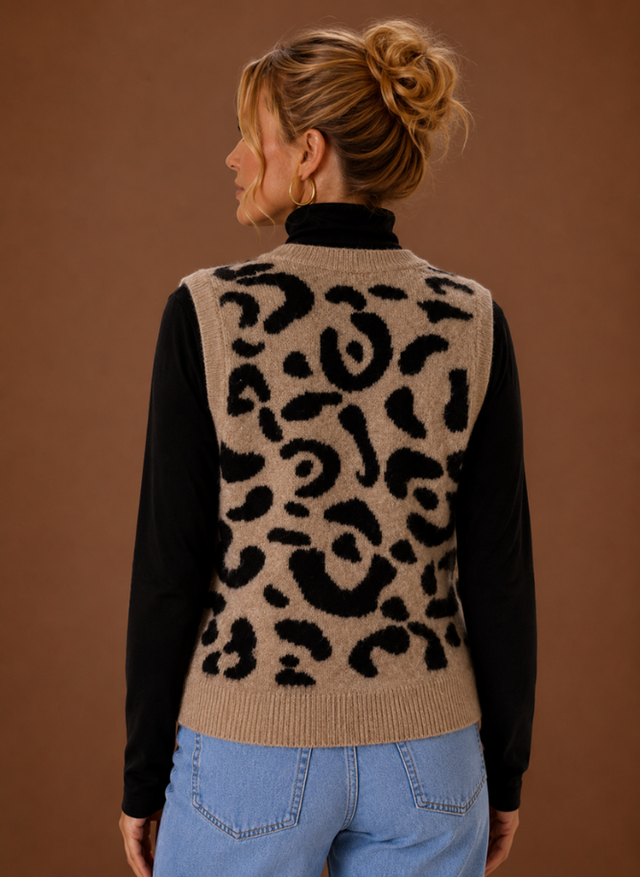 Women's Leopard Print V-Neck Sweater Vest