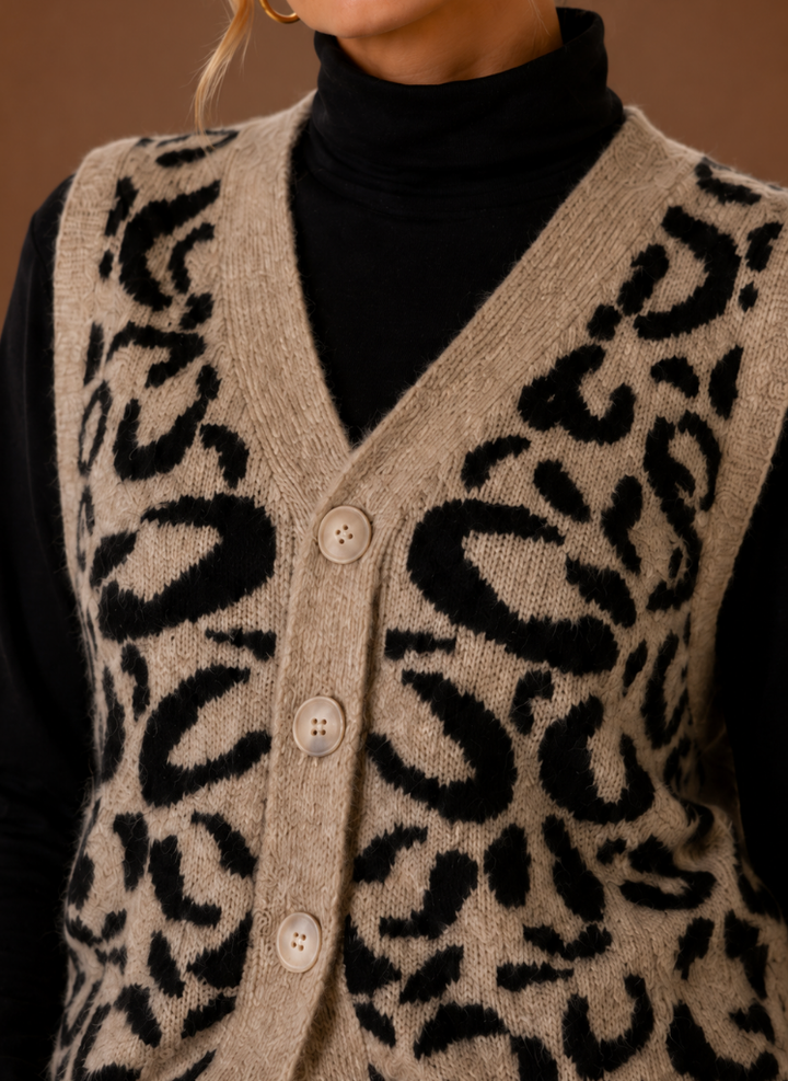 Women's Leopard Print V-Neck Sweater Vest