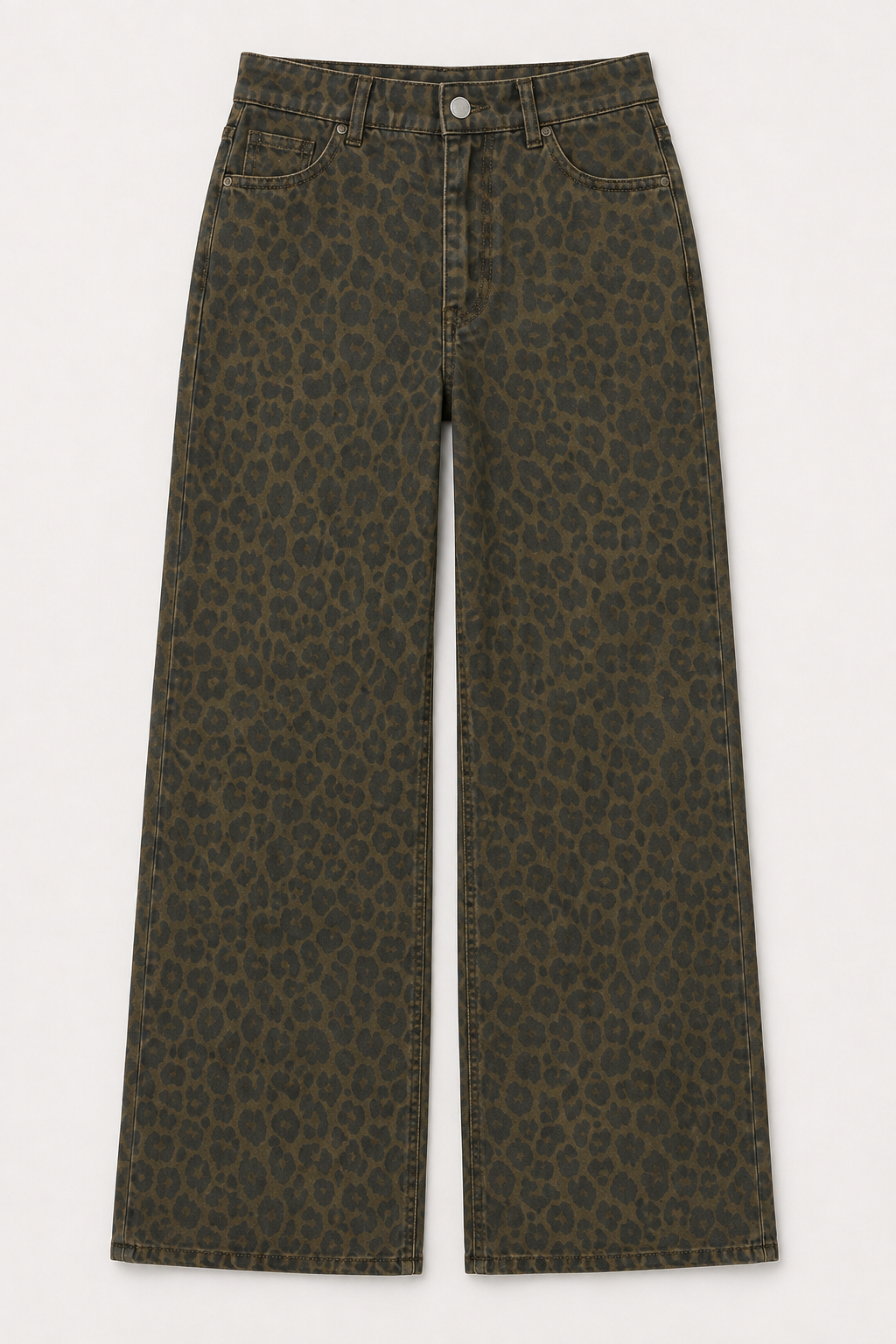 Flat view of the leopard print wide-leg trousers