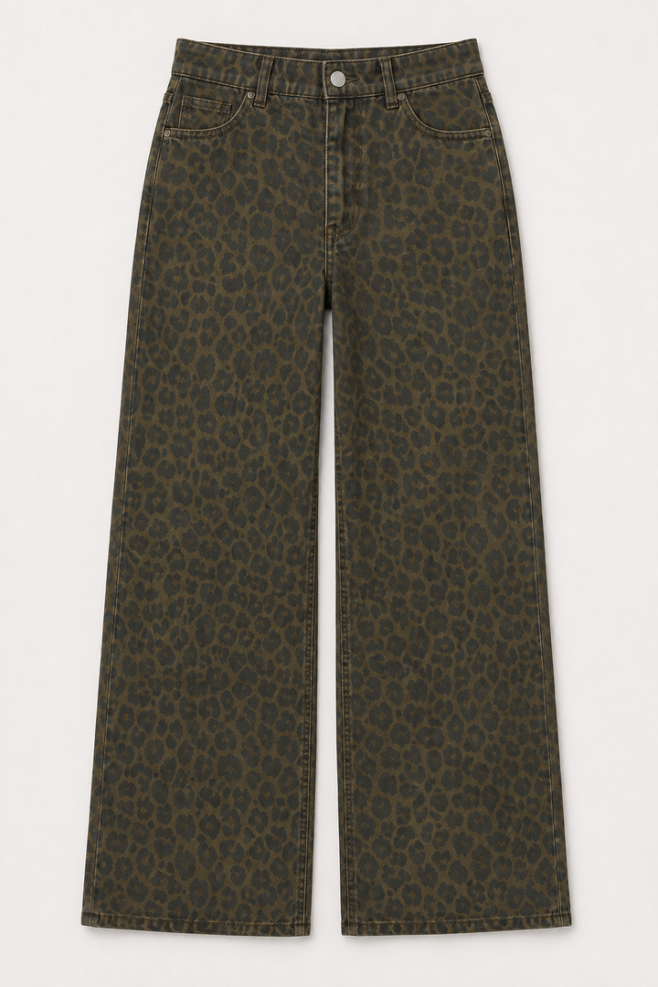 Flat view of the leopard print wide-leg trousers