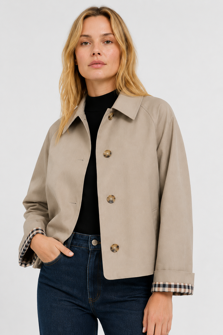 Women's Lightweight Button-Up Jacket with High Collar