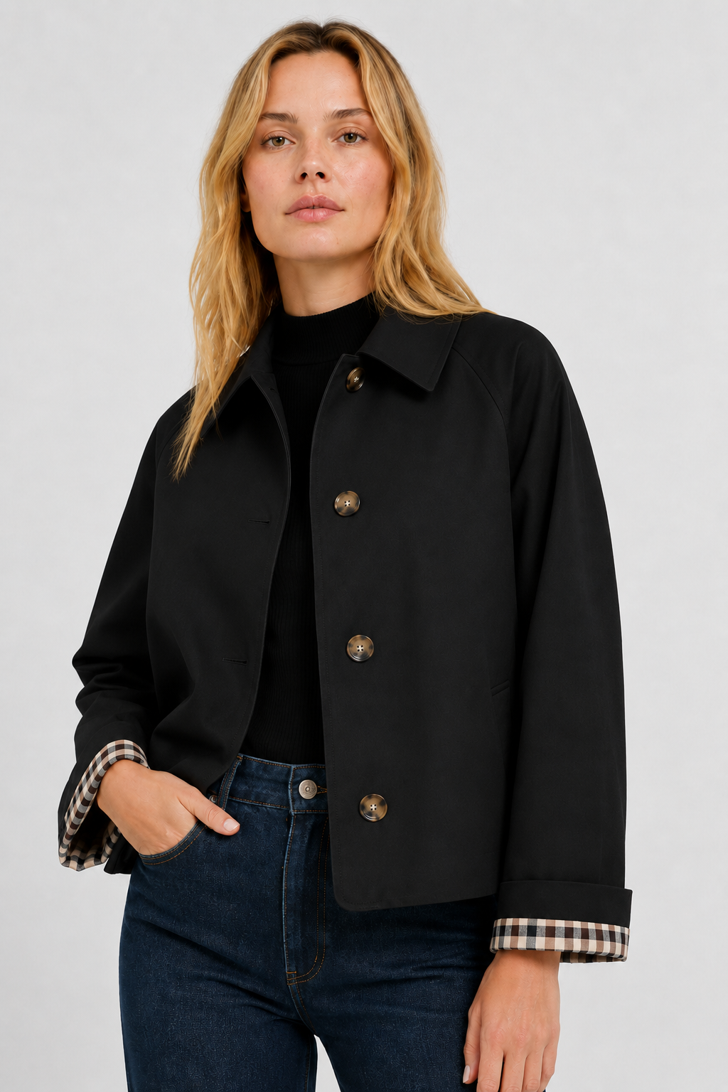 Women's Lightweight Button-Up Jacket with High Collar – view 19