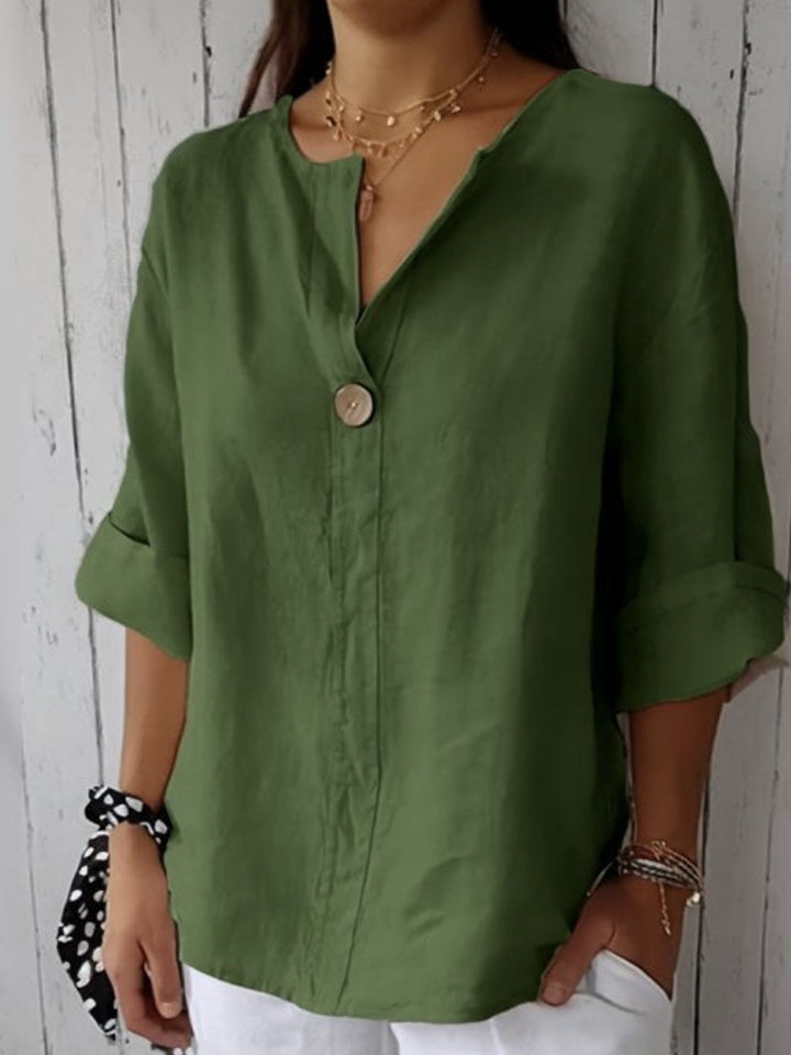 Women's Linen Blouse with a V Neck
