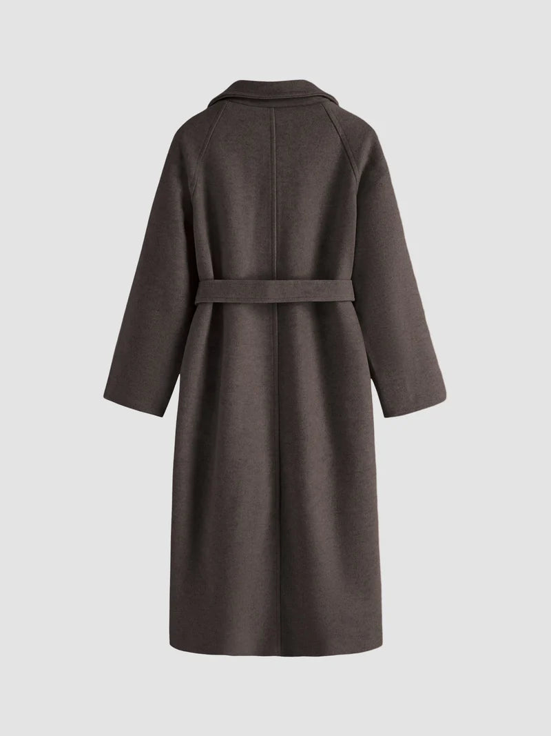 Women's Long Belted Coat with Lapel Collar - photo 4
