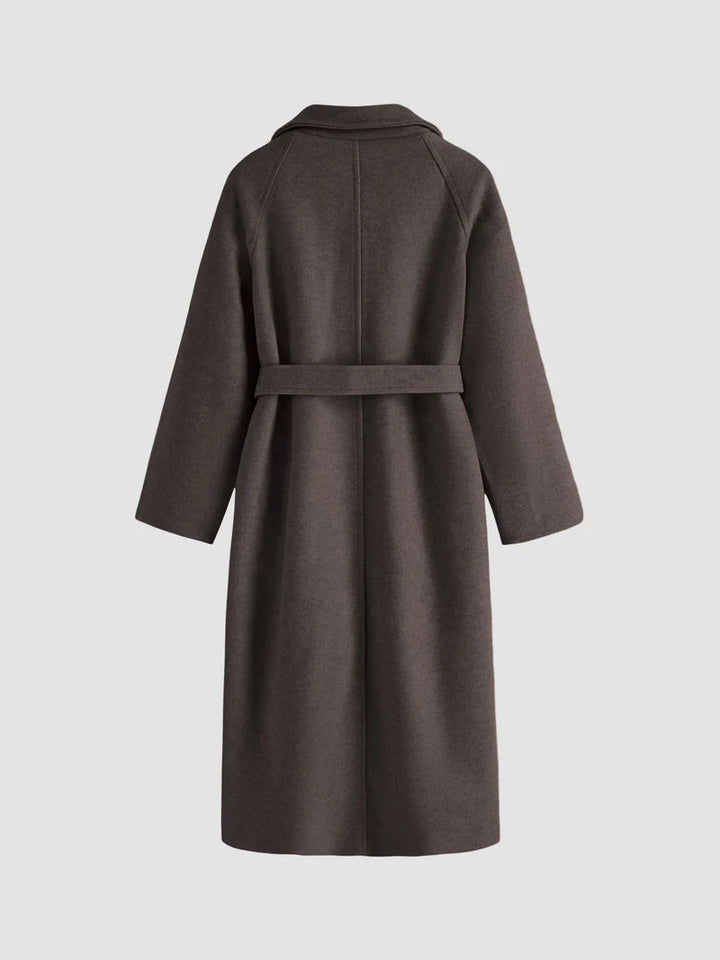 Women's Long Belted Coat with Lapel Collar - photo 4