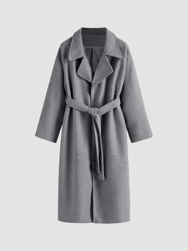 Women's Long Belted Coat with Lapel Collar - photo 6