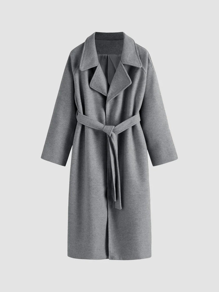 Women's Long Belted Coat with Lapel Collar - photo 6