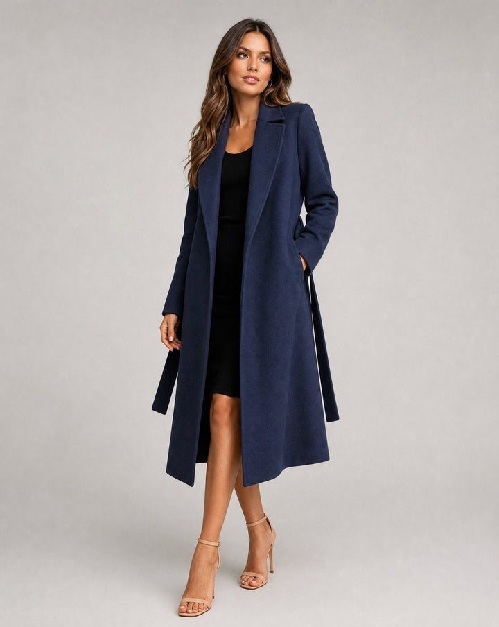 Women's Long Belted Coat with Wide Lapels