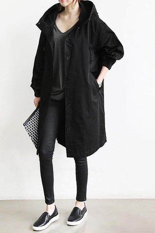 Women's Long Hooded Coat with Button Front - photo 2