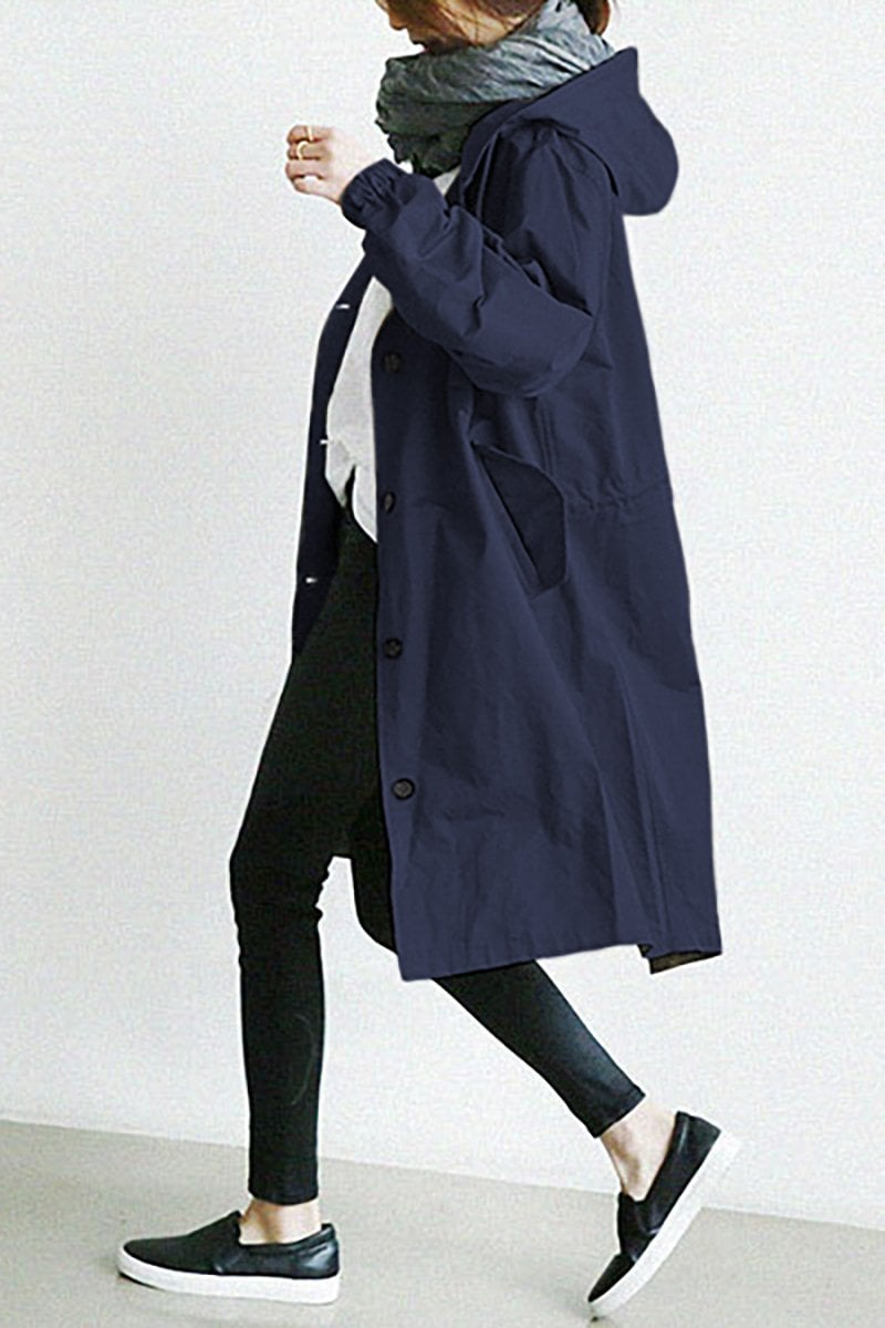 Women's Long Hooded Coat with Button Front - photo 4