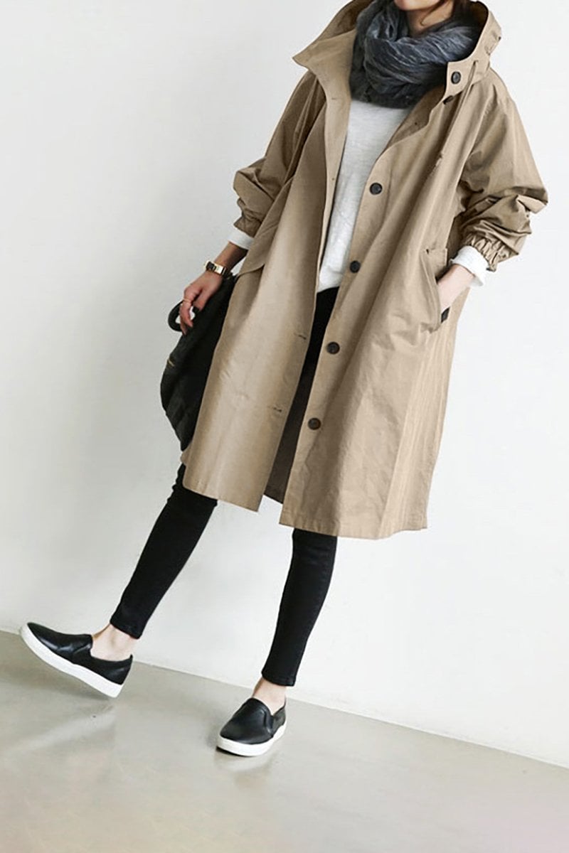 Women's Long Hooded Coat with Button Front - photo 5