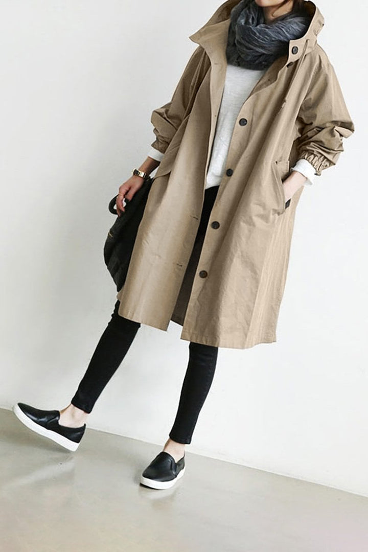 Women's Long Hooded Coat with Button Front - photo 5