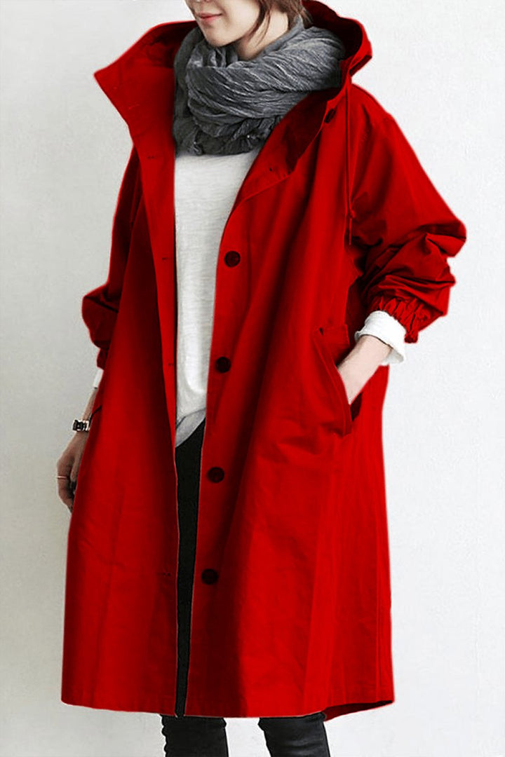 Women's Long Hooded Coat with Button Front - photo 6