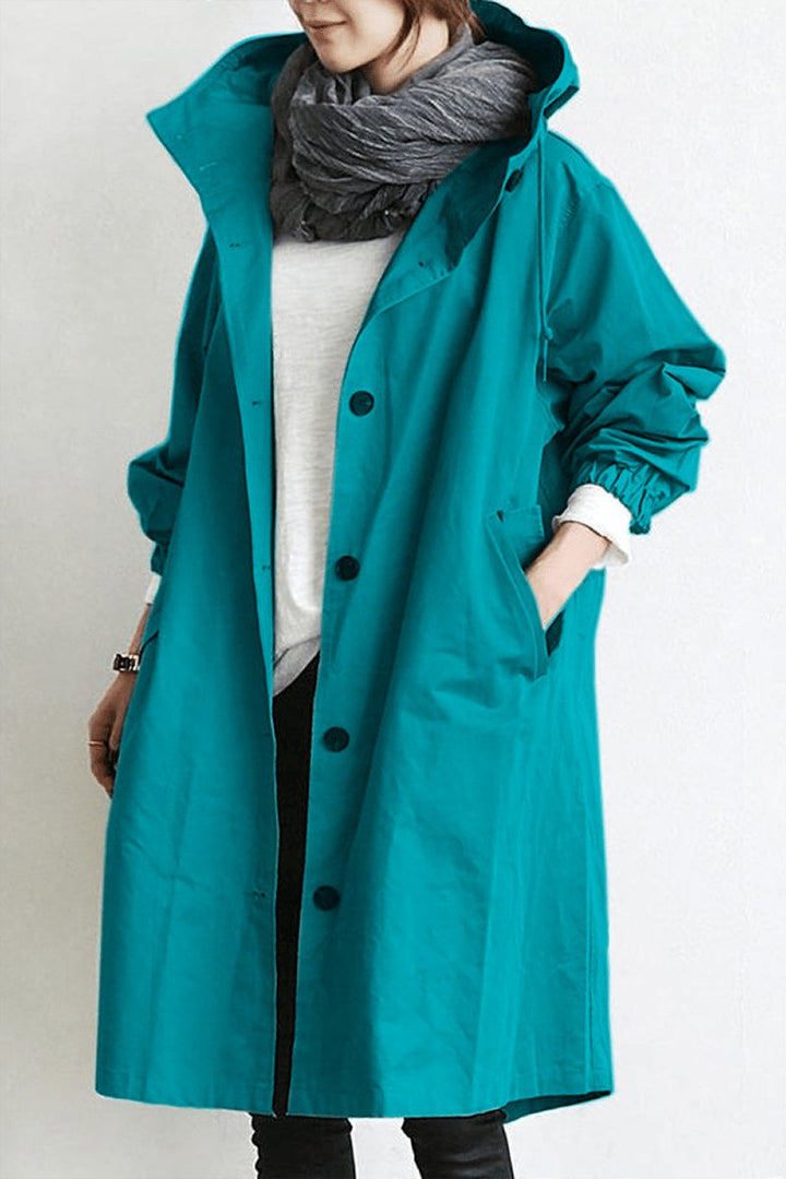 Women's Long Hooded Coat with Button Front - photo 7