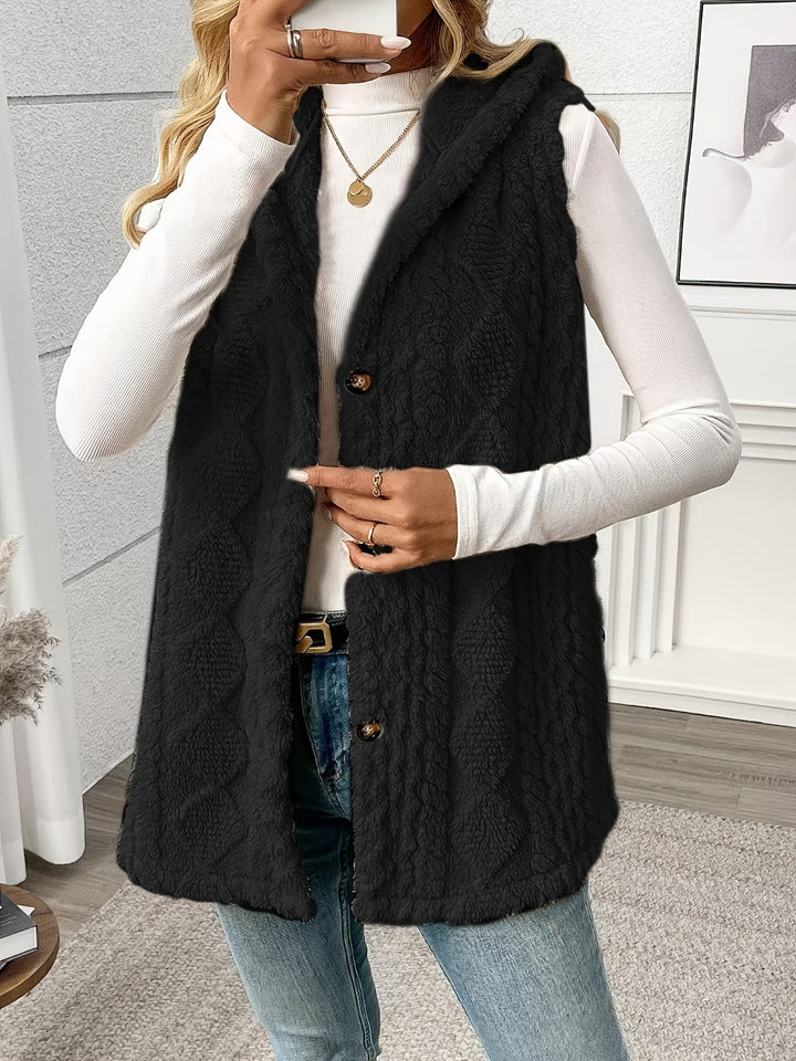 Women's Long Hooded Knit Waistcoat with Buttons - photo 1