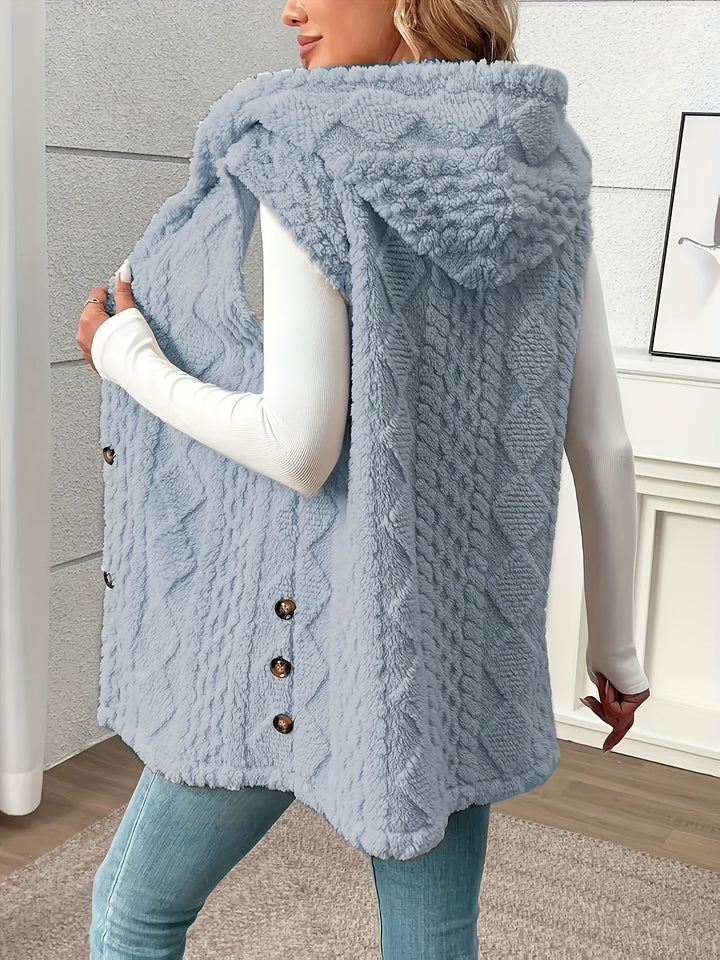Women's Long Hooded Knit Waistcoat with Buttons - photo 10