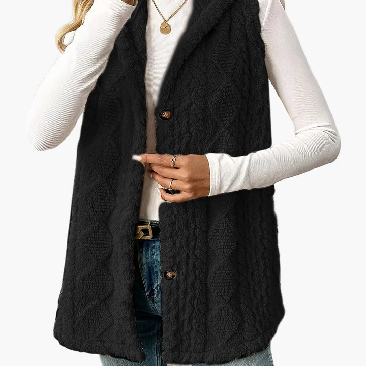 Women's Long Hooded Knit Waistcoat with Buttons - photo 11