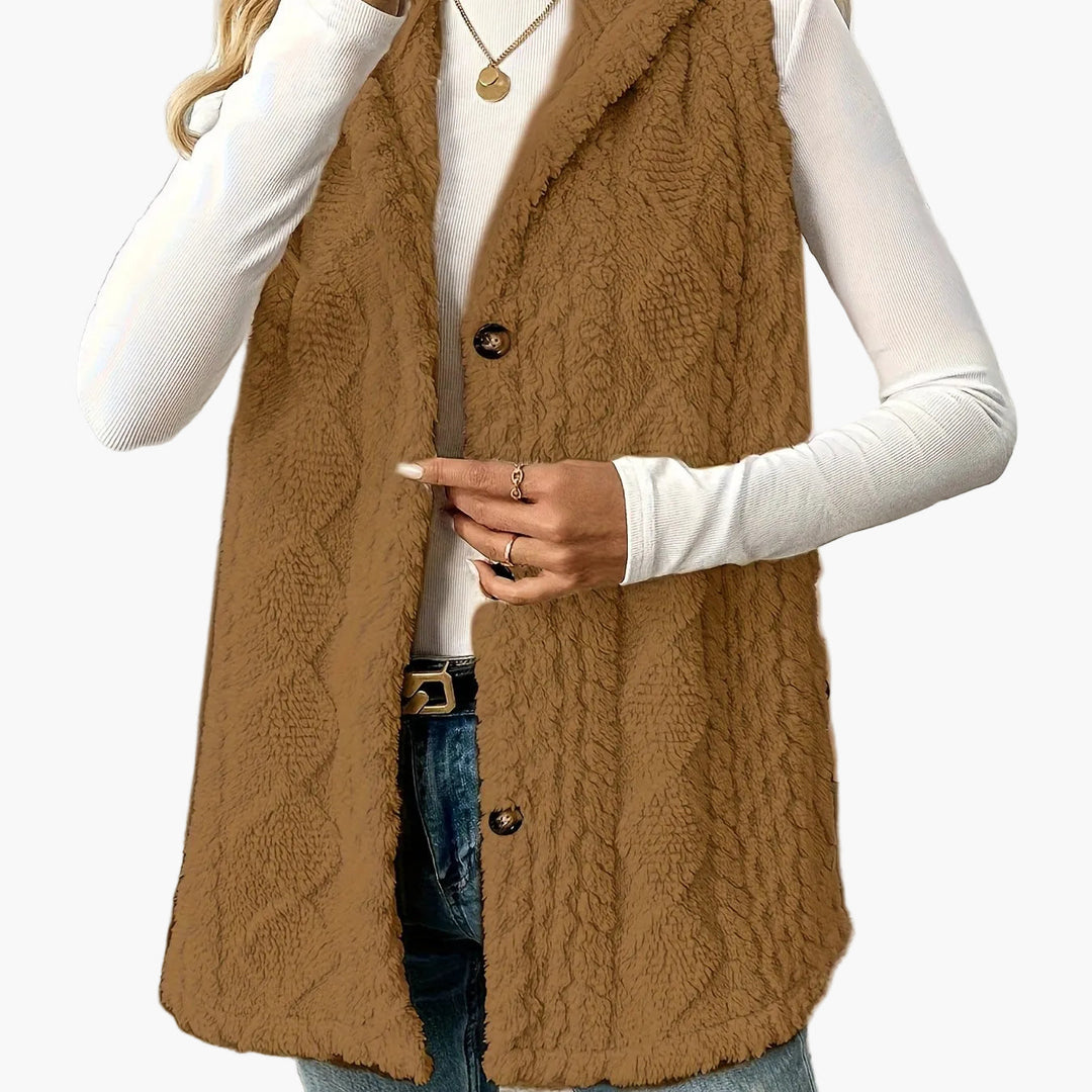 Women's Long Hooded Knit Waistcoat with Buttons - photo 12