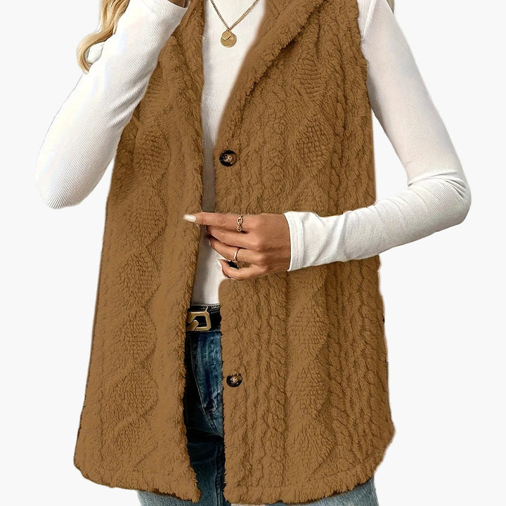 Women's Long Hooded Knit Waistcoat with Buttons - photo 12