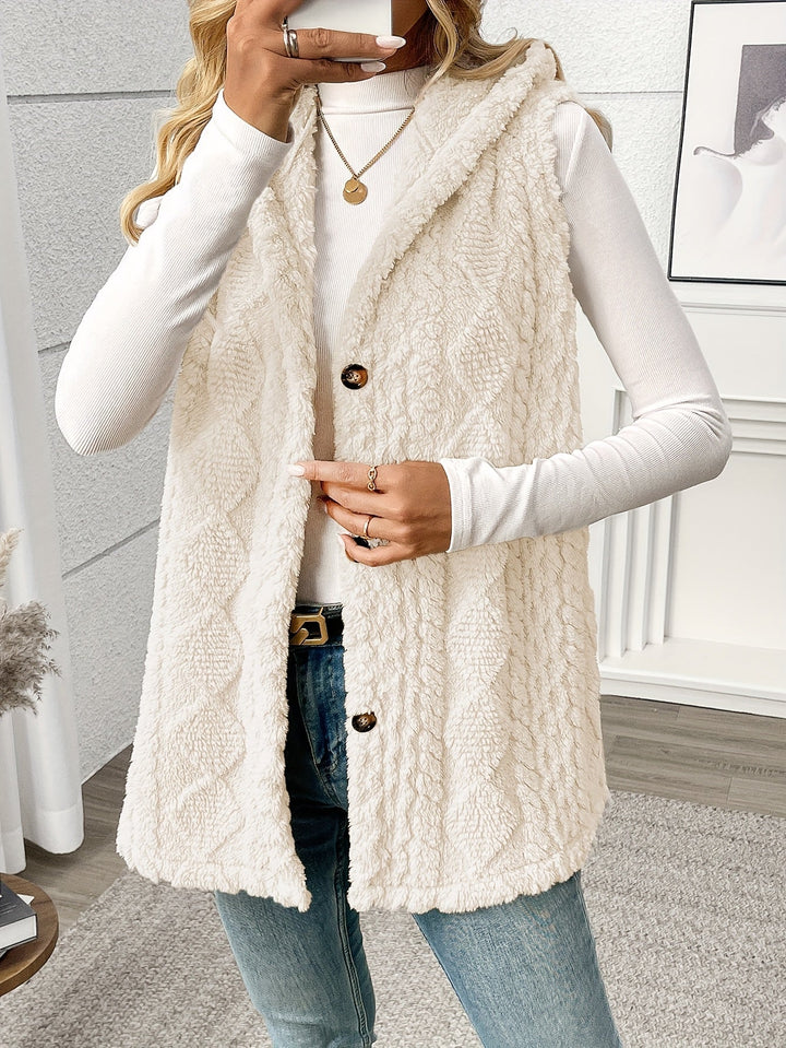 Women's Long Hooded Knit Waistcoat with Buttons - photo 2
