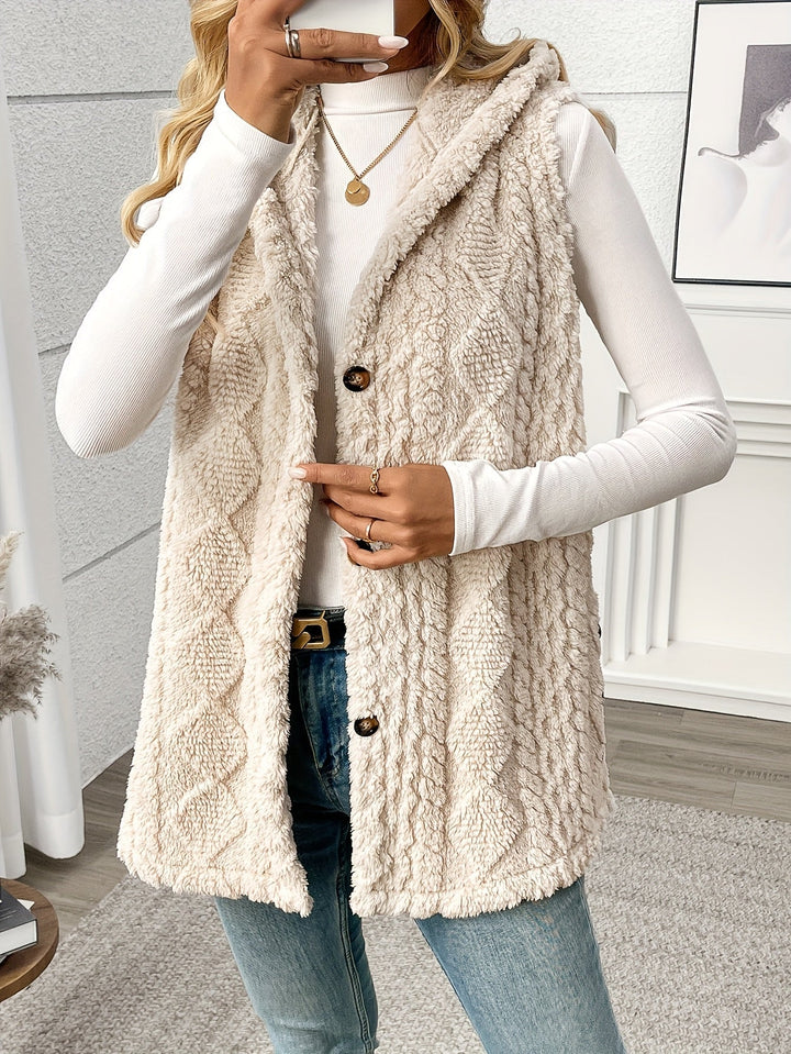 Women's Long Hooded Knit Waistcoat with Buttons - photo 6