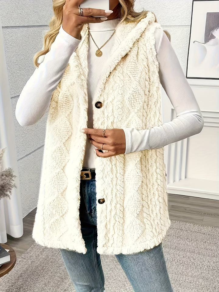 Women's Long Hooded Knit Waistcoat with Buttons - photo 7
