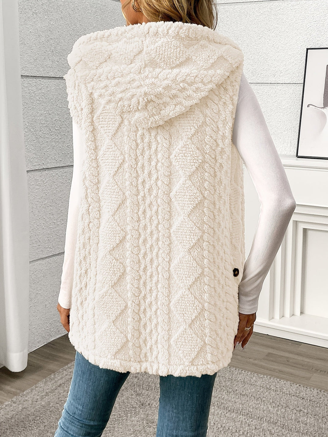 Women's Long Hooded Knit Waistcoat with Buttons - photo 9