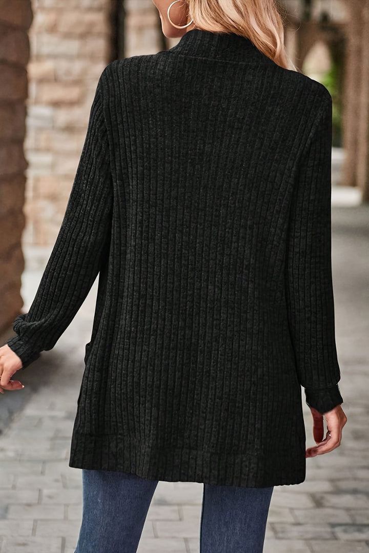 Women's Long Open Front Cardigan with Side Pockets